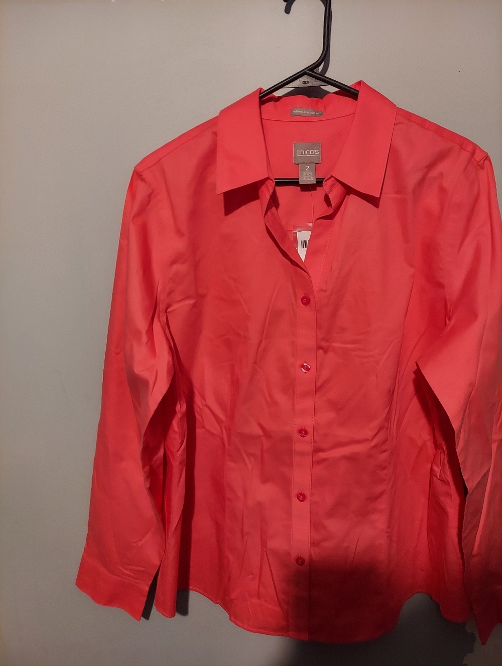 NWT Chico's Pink Wrinkle Resistant Button Shirt Top Sz 2 12/14 Office Cotton